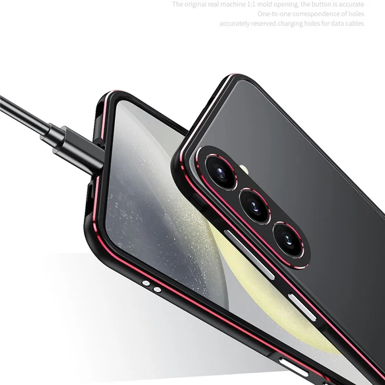 For Samsung Galaxy S24+ Funda Bumper de Metal Sin Diseño Trasero con Cubierta de Lente de Cámara - Negro / Rojo