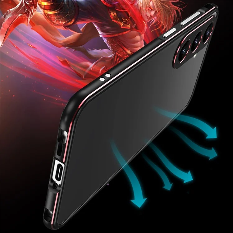 For Samsung Galaxy S24+ Funda Bumper de Metal Sin Diseño Trasero con Cubierta de Lente de Cámara - Negro / Rojo
