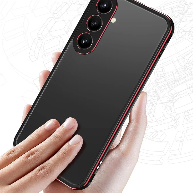 For Samsung Galaxy S24+ Funda Bumper de Metal Sin Diseño Trasero con Cubierta de Lente de Cámara - Negro / Rojo