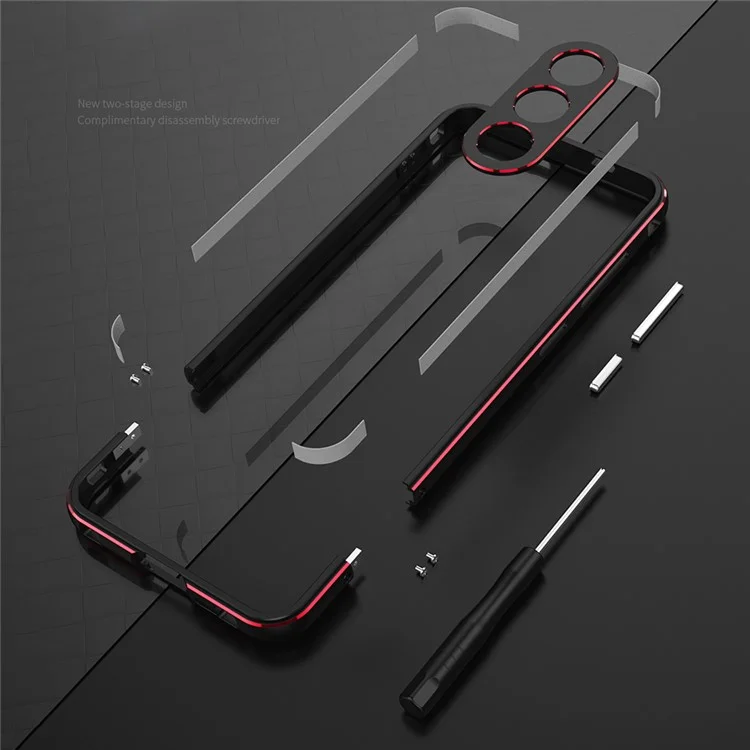 Para Samsung Galaxy S24 Bumper Case Metal Frame Minimalist Phone Cover with Camera Lens Protector - Black / Red