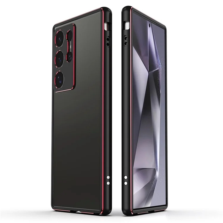 Coque antichoc pour Samsung Galaxy S24 Ultra avec cadre métallique et protection de l'objectif de la caméra - Noir / Rouge