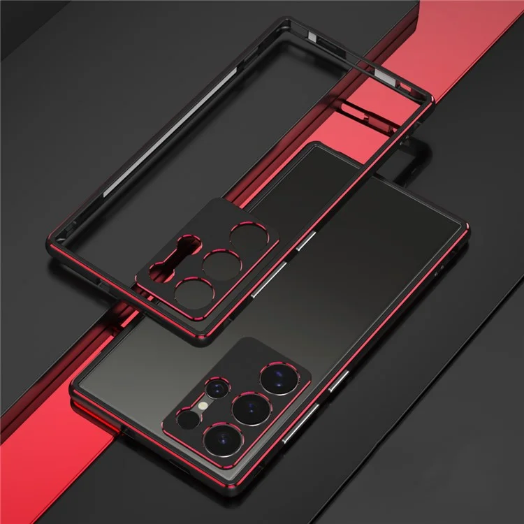 Coque antichoc pour Samsung Galaxy S24 Ultra avec cadre métallique et protection de l'objectif de la caméra - Noir / Rouge