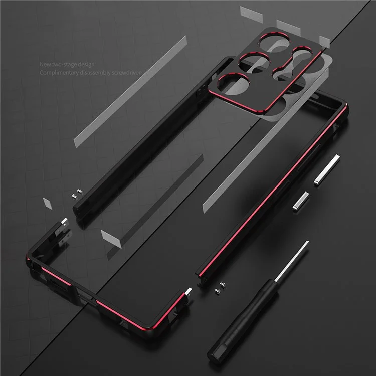 Coque antichoc pour Samsung Galaxy S24 Ultra avec cadre métallique et protection de l'objectif de la caméra - Noir / Rouge