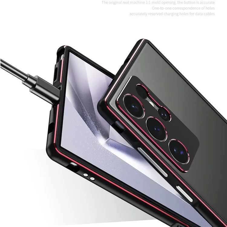 For Samsung Galaxy S24 Ultra Bumper Case Metal Frame Phone Cover with Camera Lens Protector - Black / Blue
