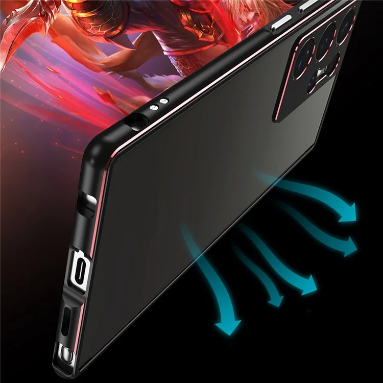For Samsung Galaxy S24 Ultra Bumper Case Metal Frame Phone Cover with Camera Lens Protector - Black / Blue