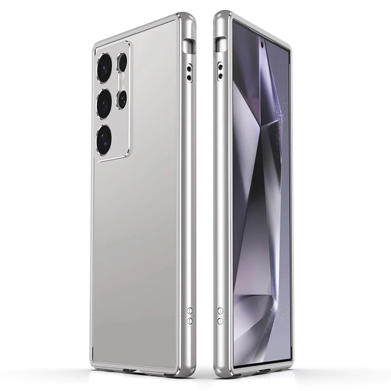 For Samsung Galaxy S24 Ultra Bumper Case Metal Frame Phone Cover with Camera Lens Protector - Grey / Silver