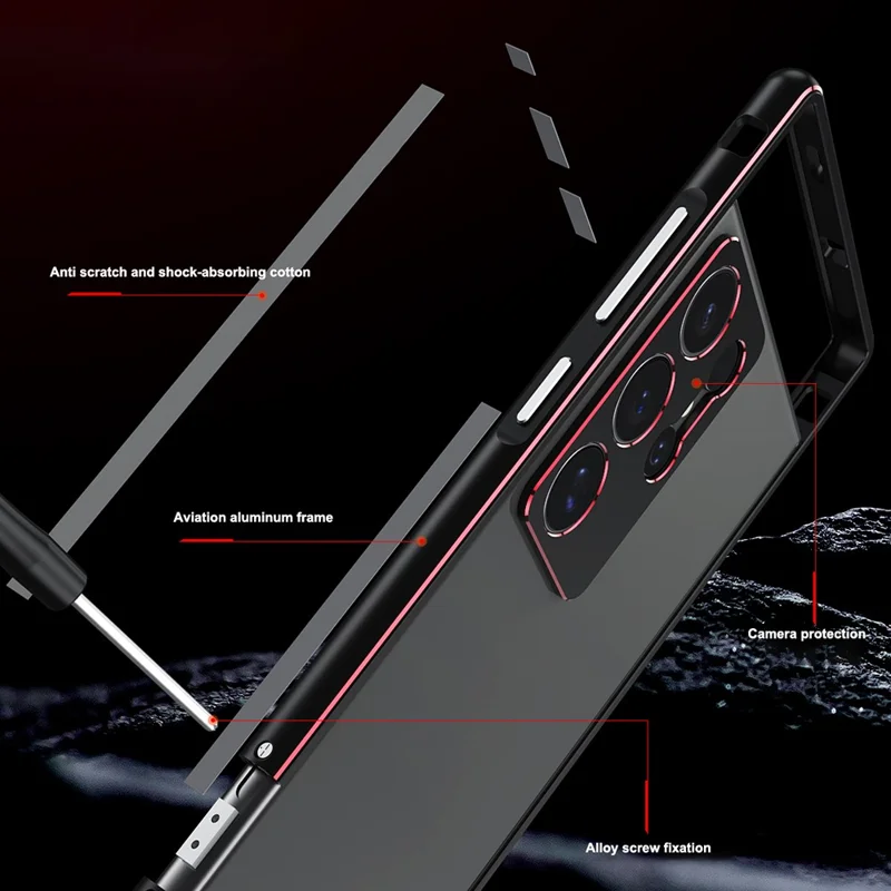 For Samsung Galaxy S24 Ultra Bumper Case Metal Frame Phone Cover with Camera Lens Protector - Grey / Silver