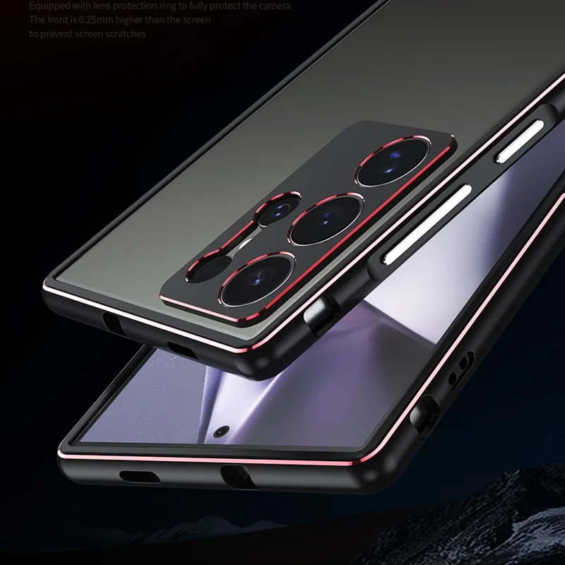 For Samsung Galaxy S24 Ultra Bumper Case Metal Frame Phone Cover with Camera Lens Protector - Grey / Silver