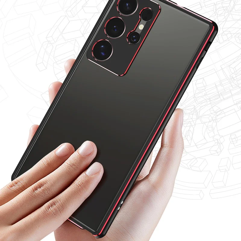 For Samsung Galaxy S24 Ultra Bumper Case Metal Frame Phone Cover with Camera Lens Protector - Grey / Silver