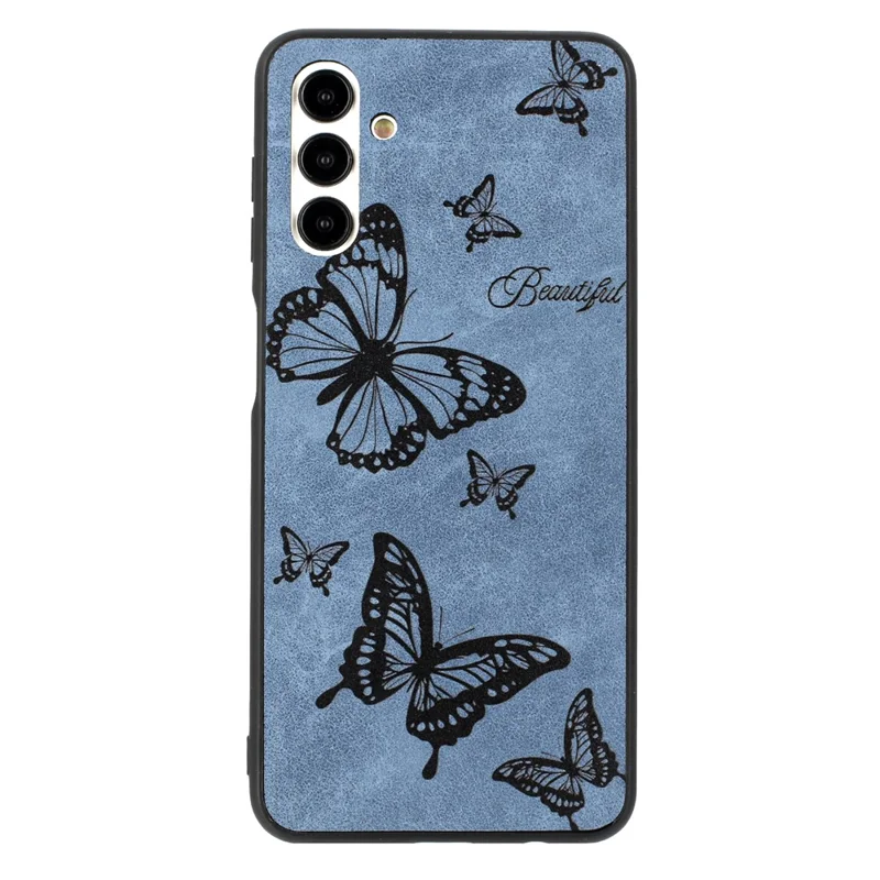 For Samsung Galaxy A04s 4G (164.7 x 76.7 x 9.1 mm) / A13 5G Case Flower Pattern Leather Back Phone Cover - Blue / Butterfly