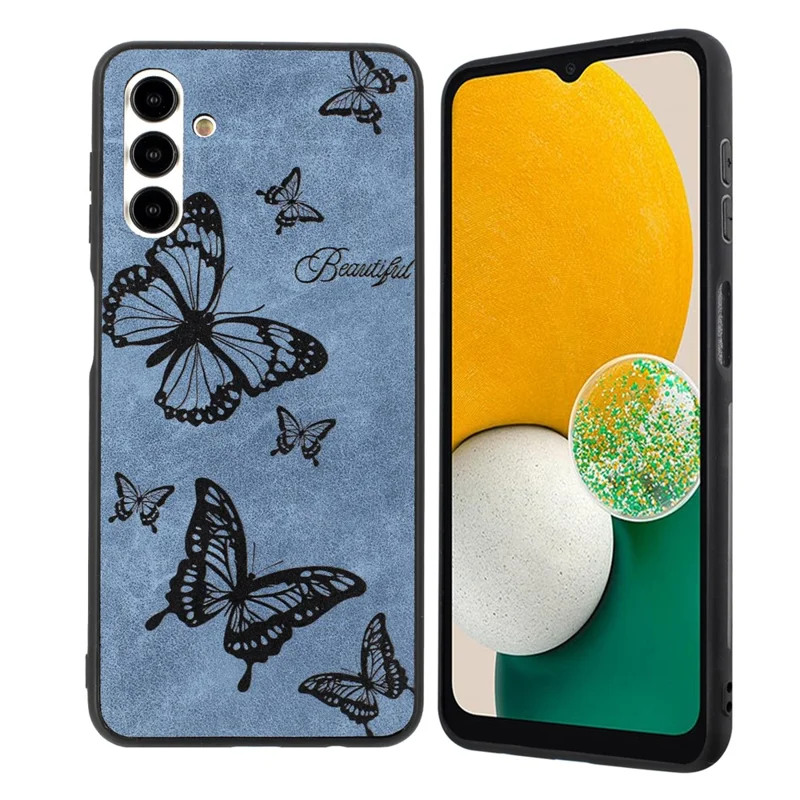 For Samsung Galaxy A04s 4G (164.7 x 76.7 x 9.1 mm) / A13 5G Case Flower Pattern Leather Back Phone Cover - Blue / Butterfly