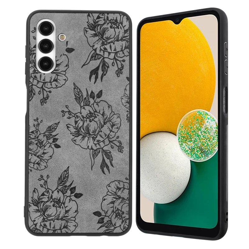 Pour Samsung Galaxy A04s 4G (164,7 x 76,7 x 9,1 Mm) / A13 5G Case de Fleurs de Fleur Couverture de Téléphone Arrière en Cuir - Gris / Rose
