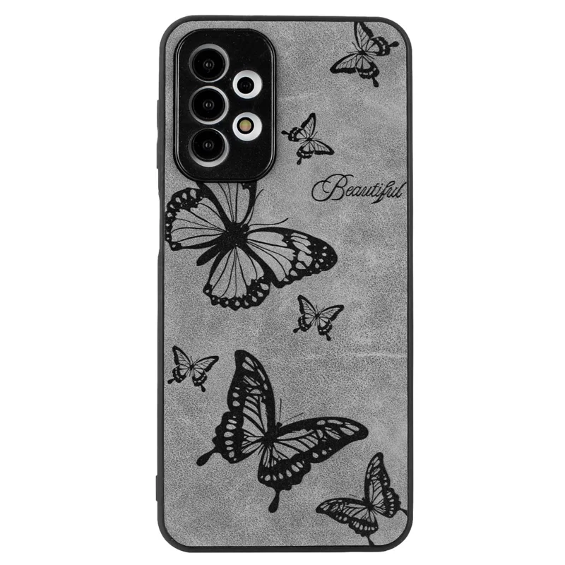 For Samsung Galaxy A23 5G (Global Version) / A23 4G Slim Case Pattern Print PU+PC+TPU Phone Cover - Grey / Butterfly