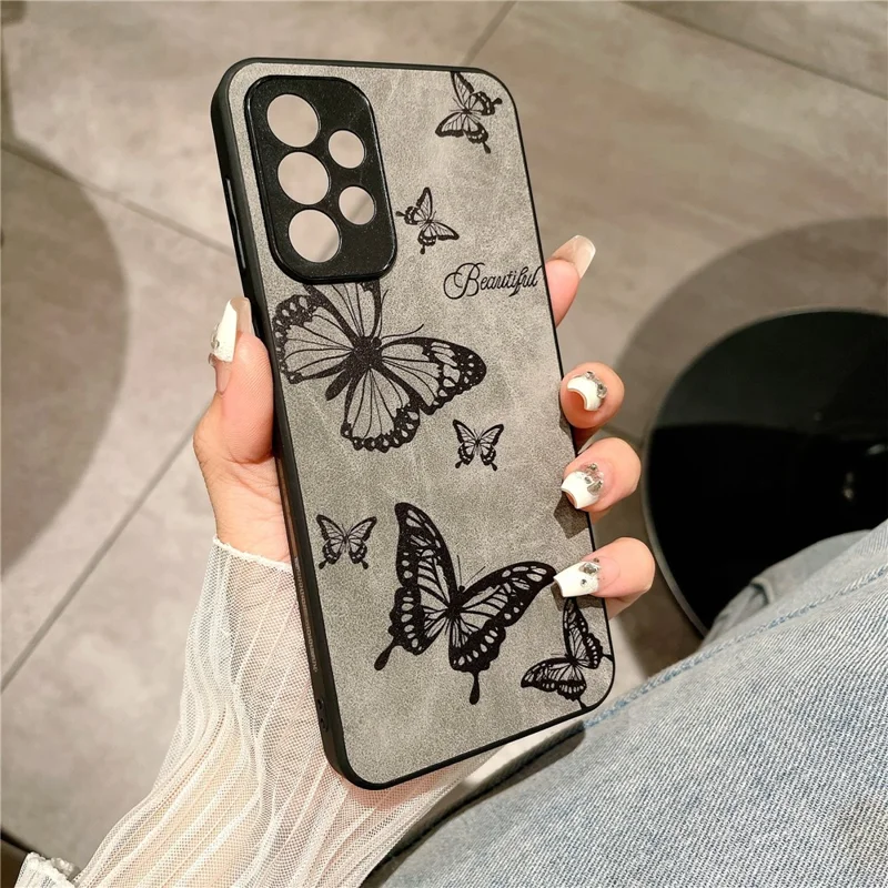 For Samsung Galaxy A23 5G (Global Version) / A23 4G Slim Case Pattern Print PU+PC+TPU Phone Cover - Grey / Butterfly