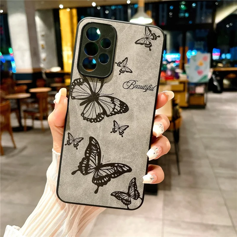 For Samsung Galaxy A23 5G (Global Version) / A23 4G Slim Case Pattern Print PU+PC+TPU Phone Cover - Grey / Butterfly