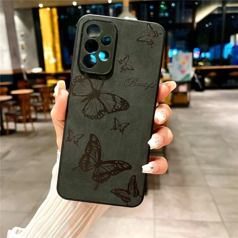 Для Samsung Galaxy A23 5G (глобальная Версия) / A23 4G Slim Case Pattern Print Pu+pc+tpu Телефона Телефона - Черный / Бабочка