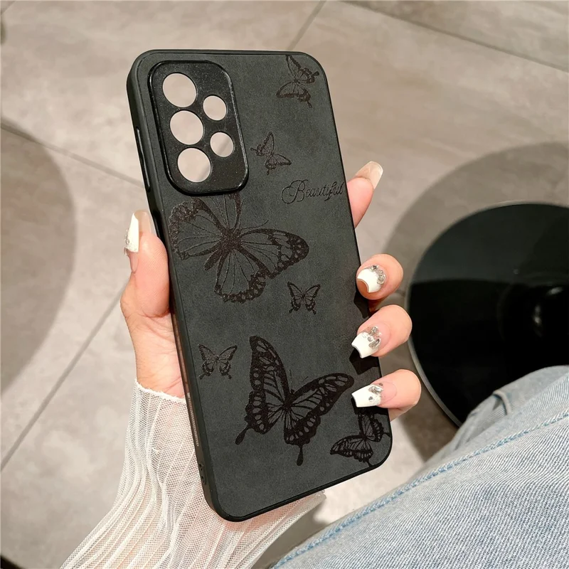 Для Samsung Galaxy A23 5G (глобальная Версия) / A23 4G Slim Case Pattern Print Pu+pc+tpu Телефона Телефона - Черный / Бабочка