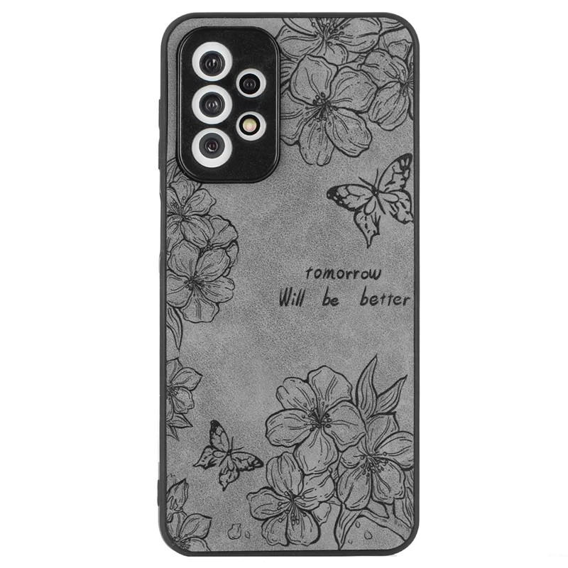 Для Samsung Galaxy A23 5G (глобальная Версия) / A23 4G Slim Case Pattern Print Pu+pc+tpu Телефона Телефона - Серый / Цветок+бабочка
