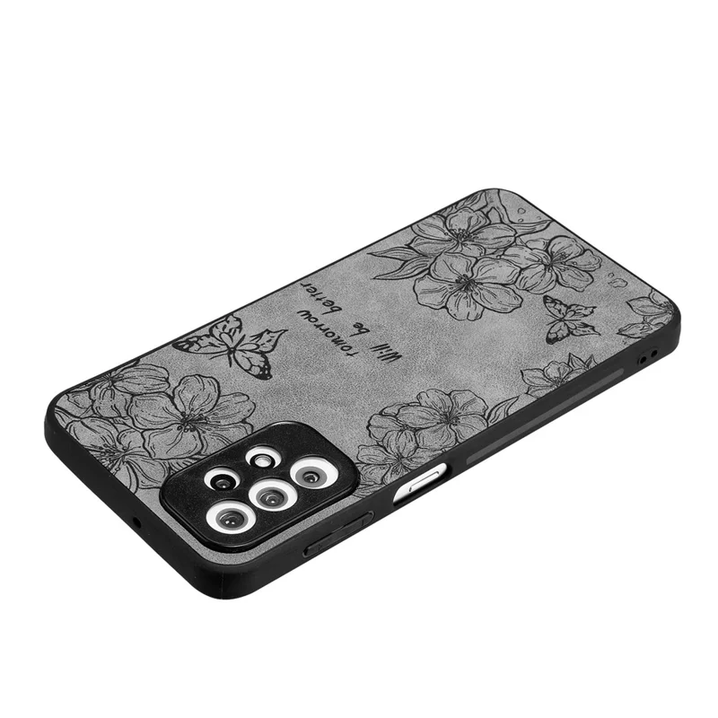 Для Samsung Galaxy A23 5G (глобальная Версия) / A23 4G Slim Case Pattern Print Pu+pc+tpu Телефона Телефона - Серый / Цветок+бабочка