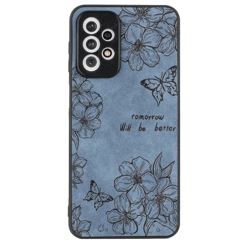 Für Samsung Galaxy A23 5G (globale Version) / A23 4G Slim Case Muster Druck PU+PC+TPU -telefonabdeckung - Blau / Blume+schmetterling
