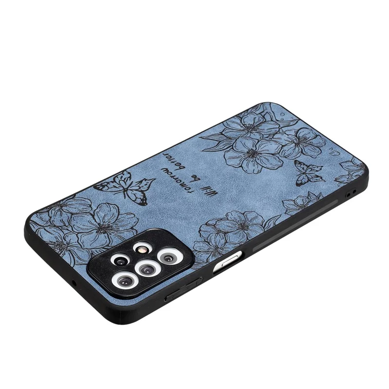 Für Samsung Galaxy A23 5G (globale Version) / A23 4G Slim Case Muster Druck PU+PC+TPU -telefonabdeckung - Blau / Blume+schmetterling