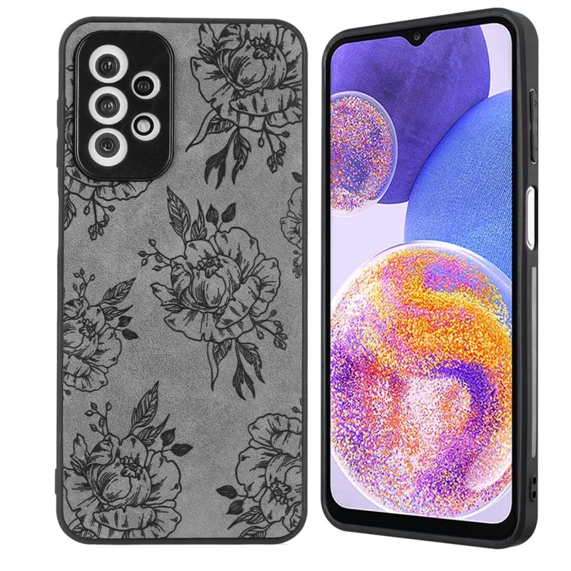Для Samsung Galaxy A23 5G (глобальная Версия) / A23 4G Slim Case Pattern Print Pu+pc+tpu Телефона Телефона - Серый / Роза