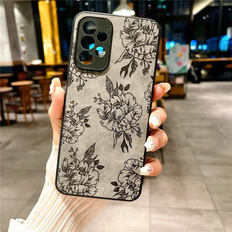 Для Samsung Galaxy A23 5G (глобальная Версия) / A23 4G Slim Case Pattern Print Pu+pc+tpu Телефона Телефона - Серый / Роза
