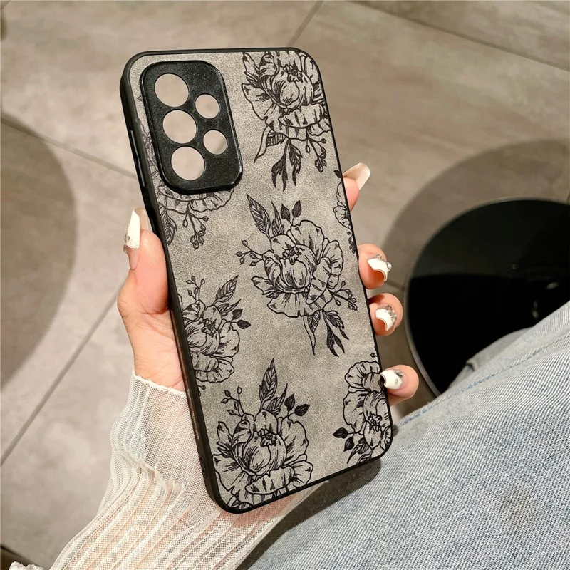 Для Samsung Galaxy A23 5G (глобальная Версия) / A23 4G Slim Case Pattern Print Pu+pc+tpu Телефона Телефона - Серый / Роза