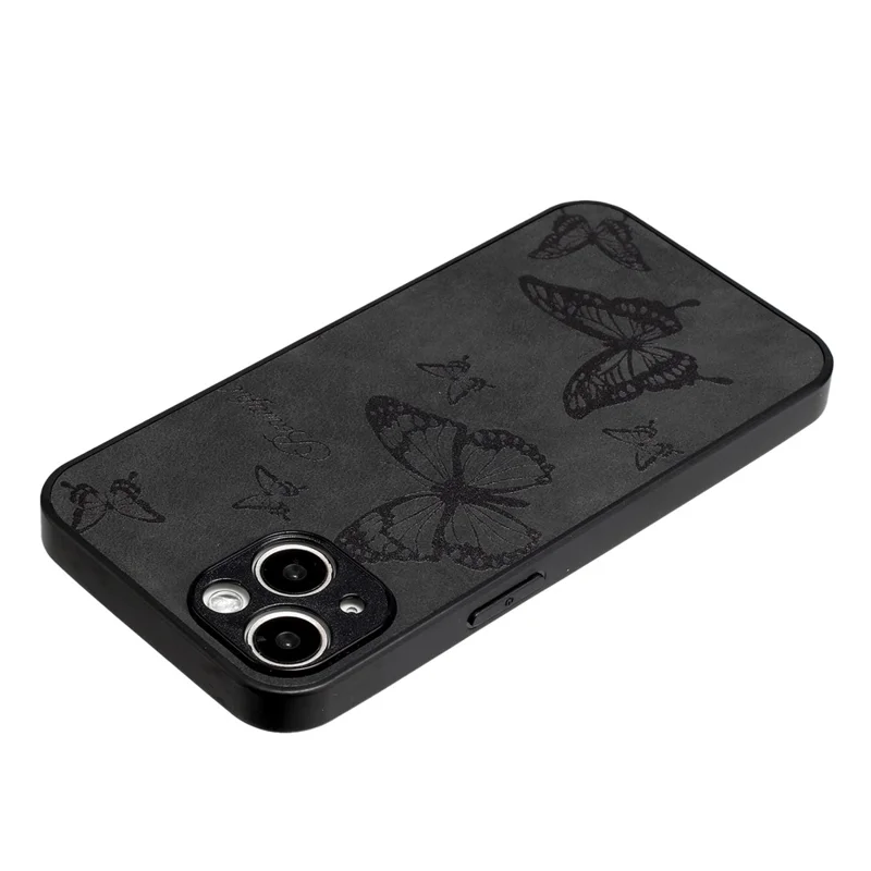 Para Iphone 15 Plus Patrón de Estuche de Cuero+pc+tpu Vintage Minimalista Teléfono Cubierta - Negro / Mariposa