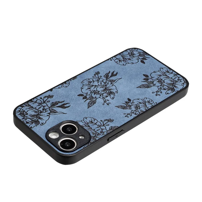 Pour Iphone 15 Plus Modèle de Boîtier en Cuir + pc + Tpu Couverture de Téléphone Minimaliste Vintage - Bleu / Rose