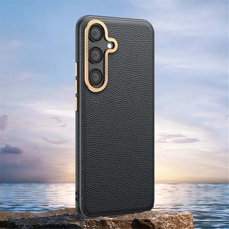 Für Samsung Galaxy S24+ Großhandel Handyhüllen aus PU-Leder + TPU-Abdeckung mit Metalllinsenrahmen - Schwarz