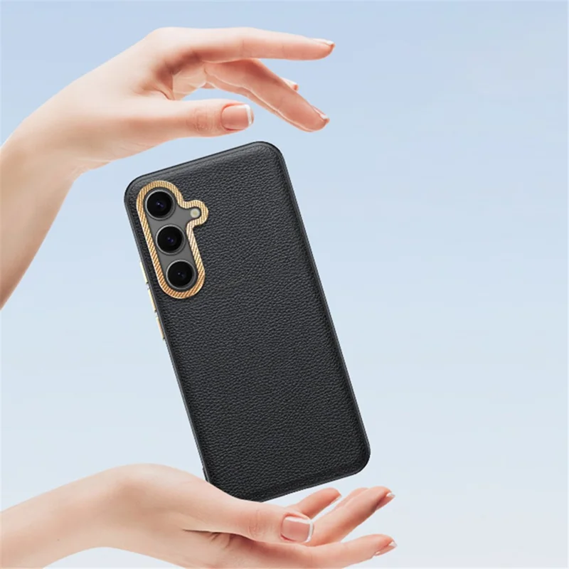 Für Samsung Galaxy S24+ Großhandel Handyhüllen aus PU-Leder + TPU-Abdeckung mit Metalllinsenrahmen - Schwarz