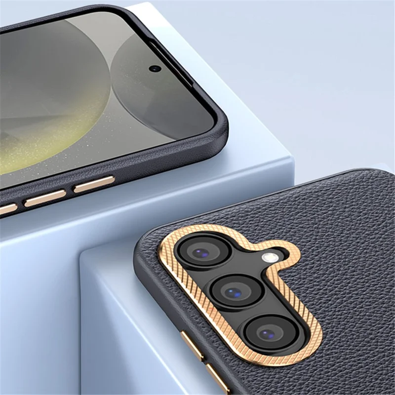 Für Samsung Galaxy S24+ Großhandel Handyhüllen aus PU-Leder + TPU-Abdeckung mit Metalllinsenrahmen - Schwarz