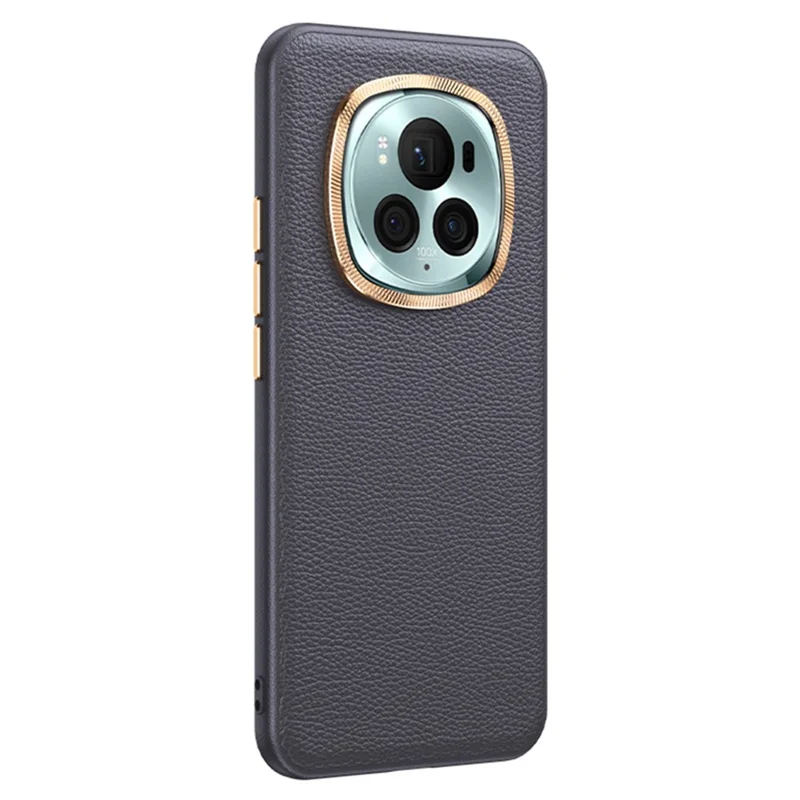 PU Leather+TPU Phone Case for Honor Magic6 Pro 5G Wholesale Metal Lens Frame Phone Cover - Grey