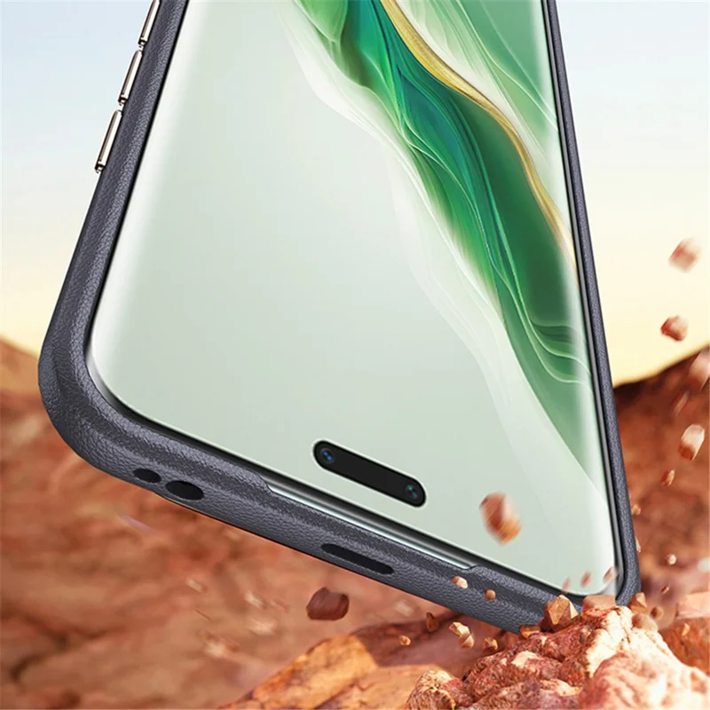 PU Leather+TPU Phone Case for Honor Magic6 Pro 5G Wholesale Metal Lens Frame Phone Cover - Grey