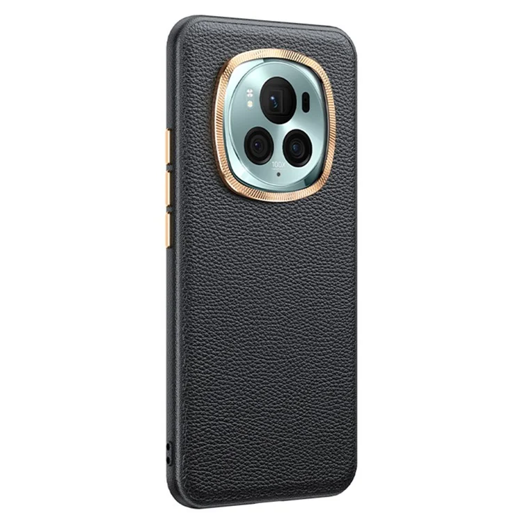 For Honor Magic6 5G Metal Lens Frame Phone Case Wholesale Phone Cases PU Leather+TPU Shell - Black