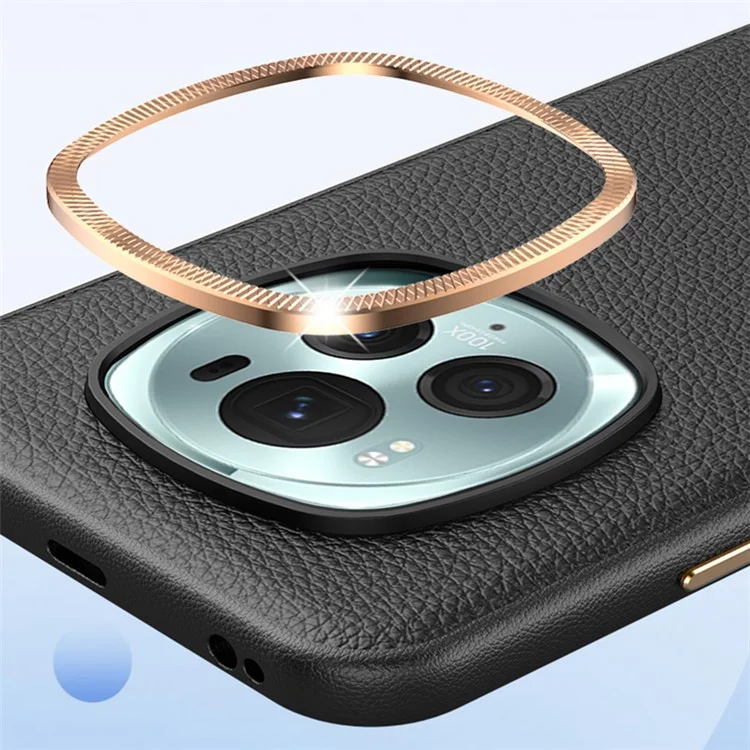 For Honor Magic6 5G Metal Lens Frame Phone Case Wholesale Phone Cases PU Leather+TPU Shell - Black