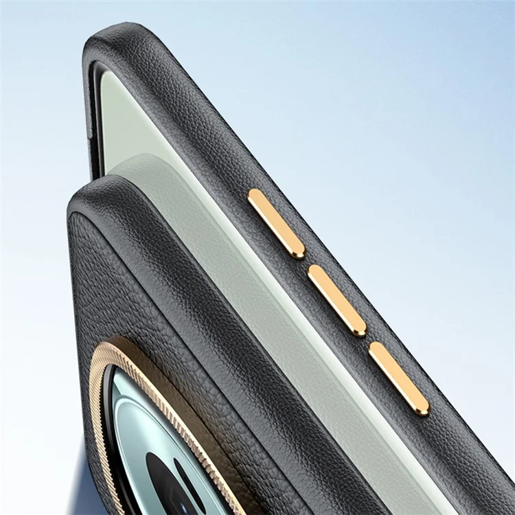 For Honor Magic6 5G Metal Lens Frame Phone Case Wholesale Phone Cases PU Leather+TPU Shell - Black