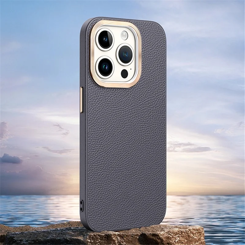 لـ iPhone 13 Pro Max غطاء هاتف مقاوم للصدمات بالجملة أكواب هواتف من جلد PU + هيكل TPU بإطار معدني للعدسة - رمادي