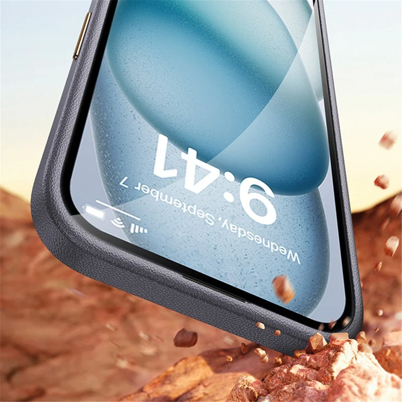 لـ iPhone 13 Pro Max غطاء هاتف مقاوم للصدمات بالجملة أكواب هواتف من جلد PU + هيكل TPU بإطار معدني للعدسة - رمادي