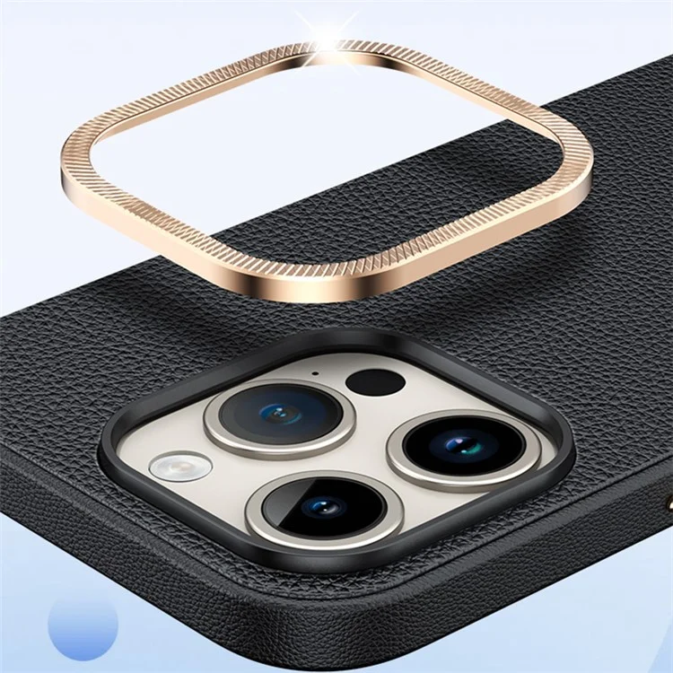 For iPhone 14 Pro Max Cover PU Leather+TPU Shockproof Phone Case with Metal Lens Frame - Black