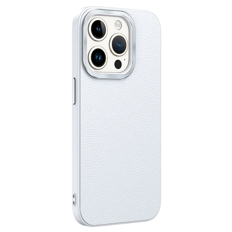 For iPhone 14 Pro Max Cover PU Leather+TPU Shockproof Phone Case with Metal Lens Frame - White