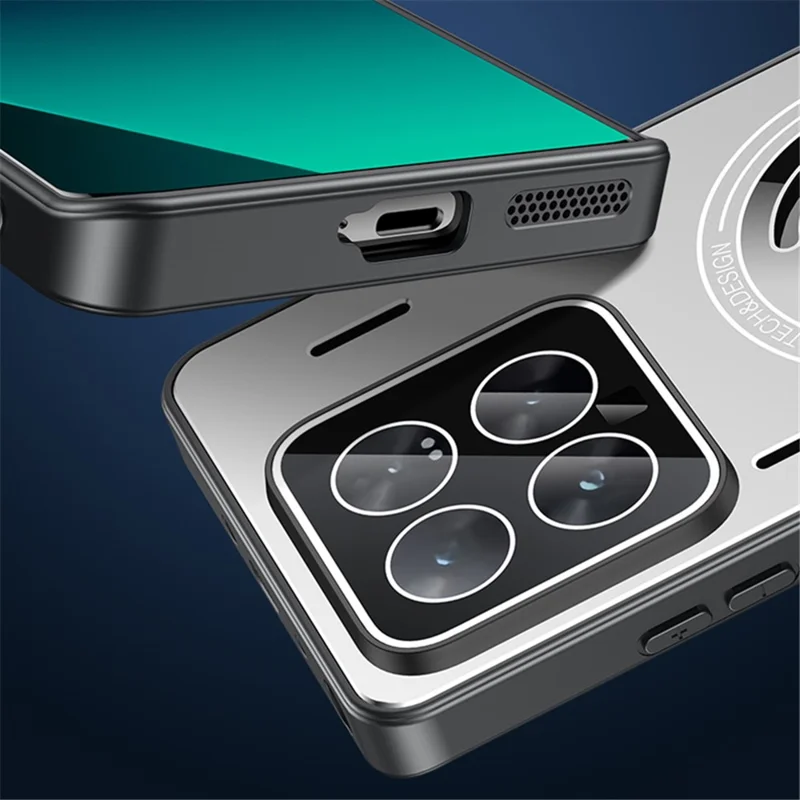 For Xiaomi 14 Magnetic Case TPU+Metal Heat Dissipation Phone Cover with PC Lens Film - Black