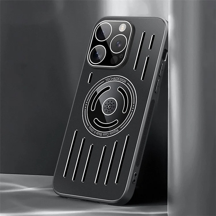 For iPhone 13 Pro Max 6.7 Inch Magnetic Cover TPU+Metal Anti-Drop Heat Dissipation Phone Case with Lens Film - Black