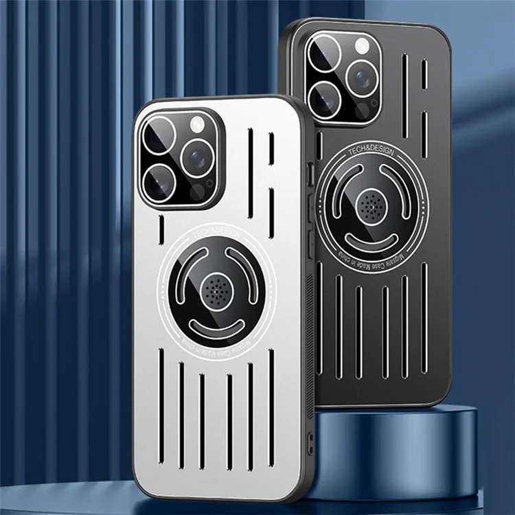 For iPhone 13 Pro Max 6.7 Inch Magnetic Cover TPU+Metal Anti-Drop Heat Dissipation Phone Case with Lens Film - Black
