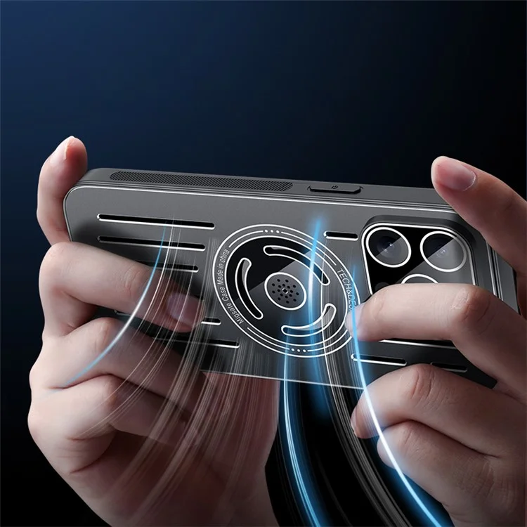 For iPhone 13 Pro Max 6.7 Inch Magnetic Cover TPU+Metal Anti-Drop Heat Dissipation Phone Case with Lens Film - Black