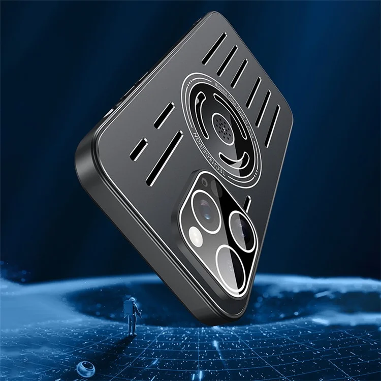 For iPhone 13 Pro Max 6.7 Inch Magnetic Cover TPU+Metal Anti-Drop Heat Dissipation Phone Case with Lens Film - Black