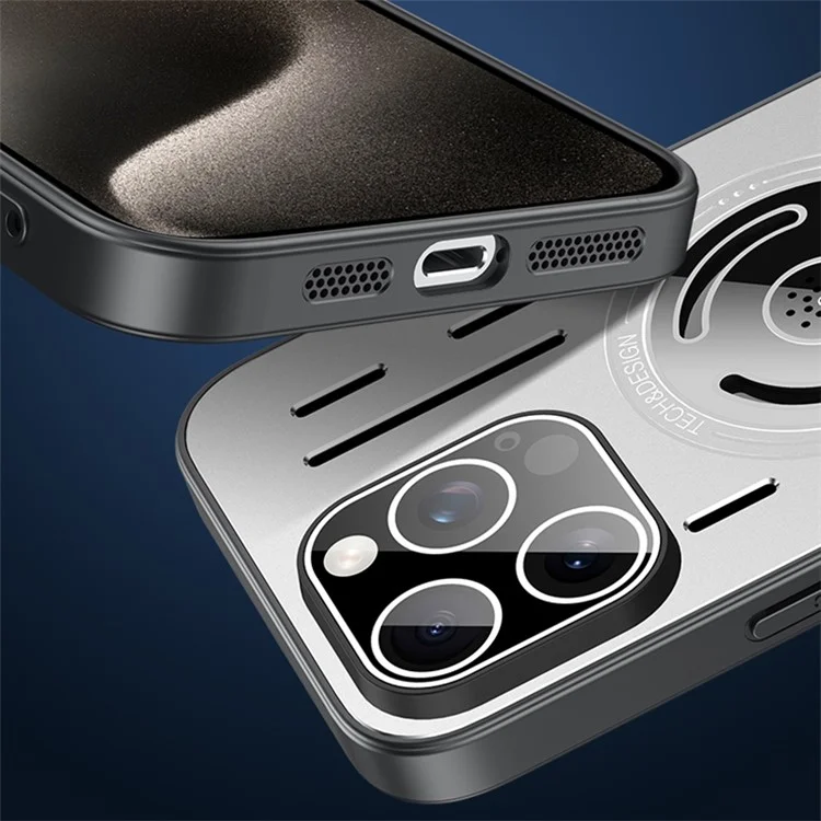 For iPhone 13 Pro Max 6.7 Inch Magnetic Cover TPU+Metal Anti-Drop Heat Dissipation Phone Case with Lens Film - Black