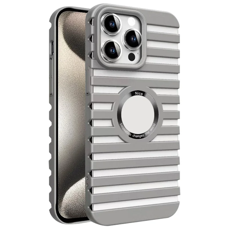 For iPhone 15 Pro Magnetic Case Hard PC Heat Dissipation Logo View Phone Cover - Grey