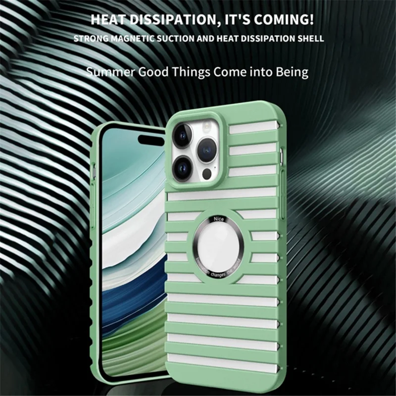 For iPhone 15 Pro Max Magnetic Case Heat Dissipation Hollow Hard PC Phone Cover - Green